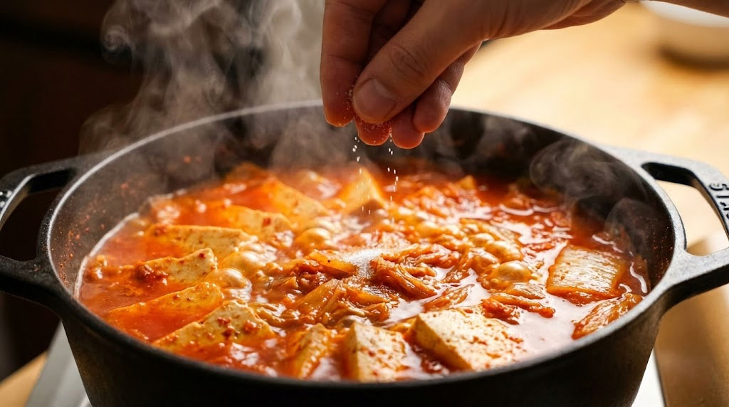 adding a small pinch of sugar to reduce sourness in Korean food