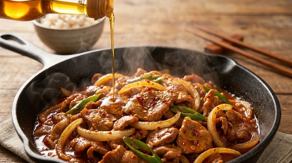 drizzling sesame oil to soften sour flavor in Korean cooking