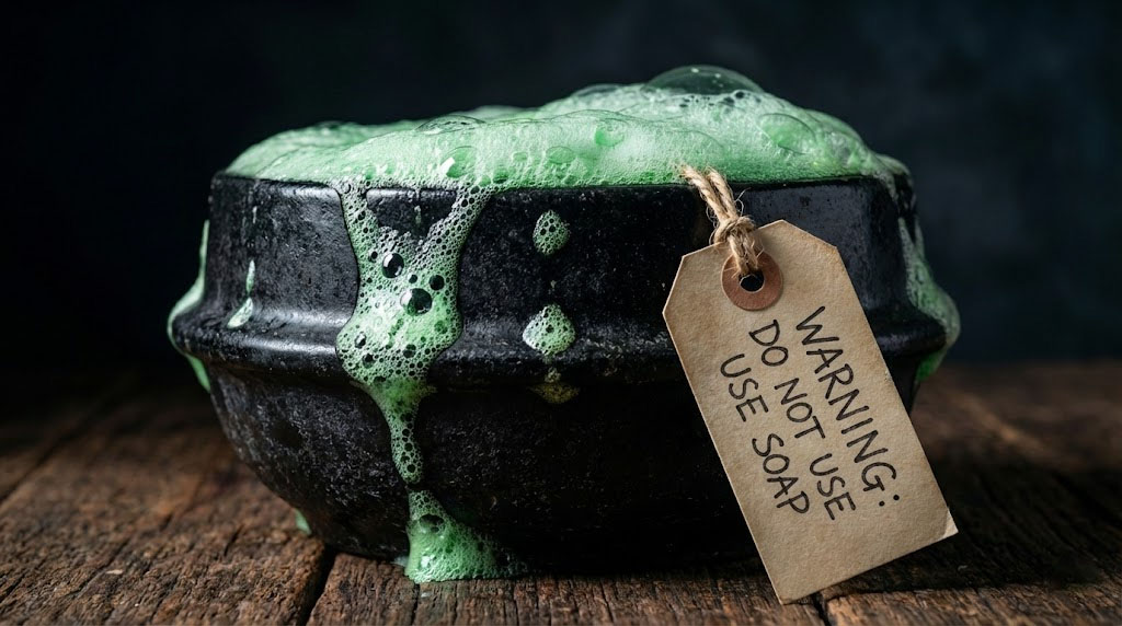 warning never use soap on traditional korean stone bowl ddukbaegi