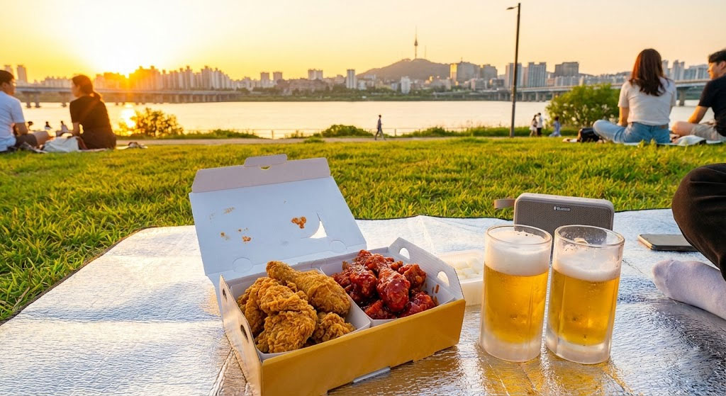 Korean fried chicken delivery at Han River Park
