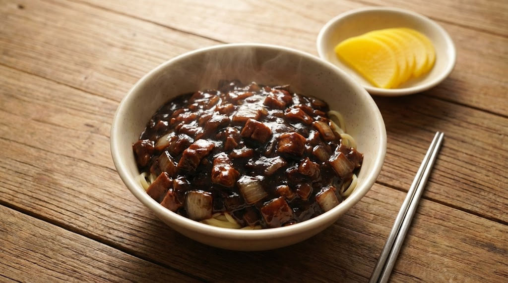 Korean Jajangmyeon black bean noodles eaten on moving day with danmuji